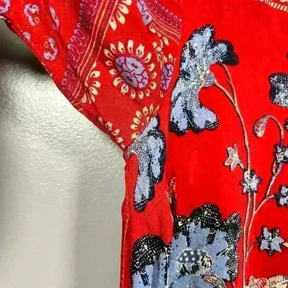 VANESSA VIRGINIA Red Bell Sleeve 100% Silk Peasant Dress Flowy Relaxed Women 4P - Picture 12 of 12